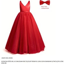 Kız Çocuk Kırmızı Anvelop Abiye Elbise Doğum Günü İçin Kişiye Özel Dikim Slim Fit Stil
