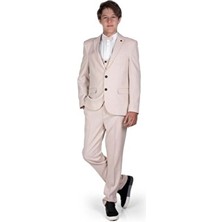 Mnk Baby & Kids Erkek Çocuk Takım Elbise MNK0544 Bej Slim Fit Kırlangıç Yaka Modeli