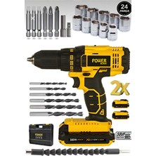 Germany 58VF 5 Ah Metal Şanzıman Çift Akülü Şarjlı Matkap 24 Parça Akülü Vidalama Set 0-Ş36-01