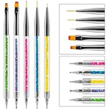 5 Adet Çift Kafa Fırça Kalem Paslanmaz Uv Jel Tırnak Fırçası Tırnak Süsleyen Kalem