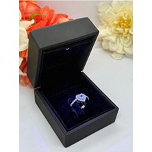 Hkn Avm Accessories Işıklı Yüzük Kutusunda Kalp Gümüş Yüzük Ayarlanabilir Zirkon Taşlı Çelik Yüzük Ciddi İlişki Hediye Kutusunda