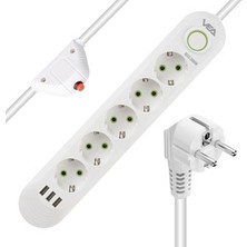 Gaman Vea 1.5 Metre Uzunlukta 5'li Beyaz Akım Korumalı Priz USB Çıkışı ve Güç Anahtarı ile Pratik Kullanım