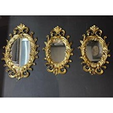 Peramari Dekoratif Üçlü Antik Ayna Takımı Poliresin Oval Tasarım Gold Renk