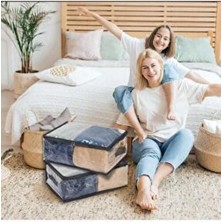 Taalu 3 Lu Şeffaf Hurç Büyük Boy 60 cm X 40 cm X 22 cm Çok Renkli Plastik Kumaş Dokuması İle Pratik Saklama