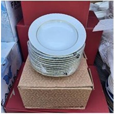 Kütahya Porselen 12 Adet 19 cm Altın Yaldızlı Porselen Çukur Tabak Yuvarlak Desenli