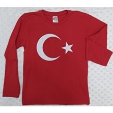Unisex Çocuk Kırmızı Ay Yıldız Türk Bayraklı Uzun Kollu T-Shirt