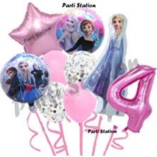 Parti Station Karlar Ülkesi Frozen Elsa 4 Yaş Pembe Renk Doğum Günü Konsept Balon Seti 4 Adet