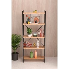 İlkal Kahverengi 5 Raflı Ceviz Kitaplık 180 cm Suntalam Malzeme ile Geniş Depolama Alanı