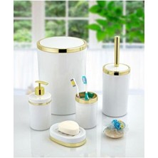 Beyaz Gold Yuvarlak Banyo Seti 5 Parça