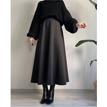 Twoinsis Scuba Uzun Kloş Etek Kadın Düz Desenli Siyah Dokuma Malzeme ile Modern Stil