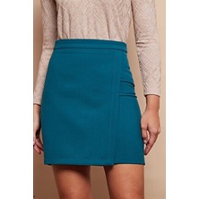 Saks Mavi Darkalıp Yüksek Bel Içi Taytlı Tenis Etek Darkalıp Polyamid Kumaş Mini Etek