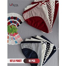 Alya Underwear Kız Çocuk Renkli Slip Külot 10'lu Paket  Pamuklu Kumaş Garson Lacivert ve Bordo Varyant, 6 - 7 Yaş