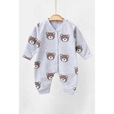 Dinamik çocuk Dinamik Unisex Bebek Ayıcıklı Baskılı Çıtçıtlı Tulum %100 Pamuk Esnek Gri Renkli