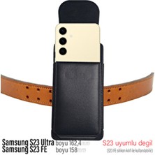 Exenar Samsung Kemer Kılıfı Kapaklı Bel Kılıfı Siyah Suni Deri Düz Desenli Ergonomik Tasarım