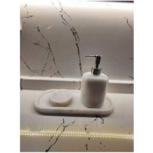 3 Lü Mermer Banyo Seti Şık Beyaz Mermer Banyo- Mutfak Mermer Sabunluk Banyo Setleri