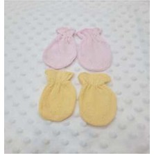 Berkay Sundan Pembe ve Sarı Pamuklu Jakarlı Bebek Eldiveni 2 Çift