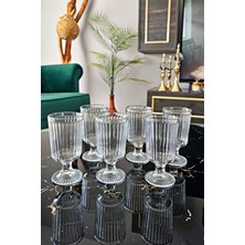 6 Lı Çizgili Ayaklı Kahve Yanı Su Bardağı | Origami Çizgili Meşrubat Bardağı | Ayaklı Sunum Bardağı