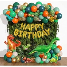 Parti Hediye Sepeti 6 Lı Çok Renkli Dinazor Folyo Balon Doğum Günü Seti 40 Adet Tema Balon ile Eğlenceli Parti