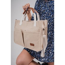 Üç Gözlü The Tote Bag Desenli Bej Canvas Kadın Omuz Çanta