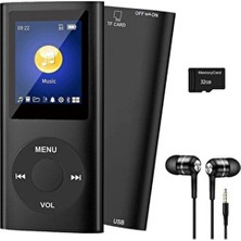 Metal Mp3 Çalar Dijital Ekranlı Mp4 Player Ses Kayıt Fm Radyo 32GB Hafıza Kartı Hediye