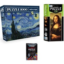 3'lü Set Puzzle - 1000 Parça Yıldızlı Gece + 230 Parça Mona Lisa + Puzzle Yapıştırıcı