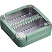 Bento 1100ML Lunchbox Tek Katlı 2 Bölmeli Paslanmaz Çelik Sefer Tası Yemek Kutusu (Yeşil)