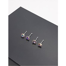 SET 925 Ayar Gümüş 4 Adet 3 mm Işıkta Parlayan ve Renk Değiştiren Taşlı Hızma