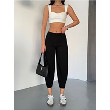 Siyah Scuba Krep Kumaş Şalvar Model Balon Pantolon