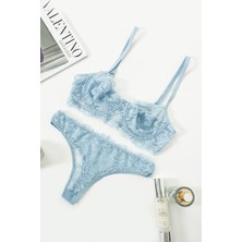 La Linaa Anna Buz Mavisi Dantel Kapsız Sütyen Takım 2 Parça Kadın İç Giyim Düz Desen ile Günlük Kullanıma Uygun