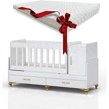 Kapaklı ve Çekmeceli Altın Ayak Detaylı Sallanır Karyola Olabilen Bebek Beşiği 60 x 120