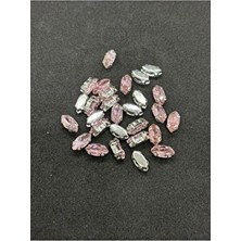 5X10 (1 Cm) Mekik Kasalı Dikme Cam Taş  Gümüş Kasa Pembe Taş 50 Adet