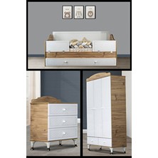 Divan Montessori Lazerli Bebek Odası Takımı, Kapaklı Dolap, Şifonyer, Full Set 90 X190 80 x 180