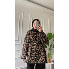 Niche Kadın Leopar Desenli Uzun Triko Hırka