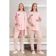 Erdeniz Tekstil Hamile Pijama Takımı Düğmeli Melanj Kumaş Uzun Kollu Çiçek Desenli 3'lü Rahat ve Şık Seçim