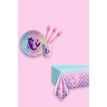 Evabrite Deniz Kızı 24 Kişilik Doğum Günü Parti Seti Pembe Renkli Deniz Kızı Konsepti Süslemeler