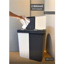 2'li Kirli Sepeti Iki Bölmeli Çamaşır Sepeti Antrasit-Beyaz Renkliler-Beyazlar Sepeti 80 Lt.