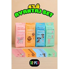 8 Li 4 Paket Mini Islak Mendil (1 Paket İçi 8 Adet) Renkli Tasarımlarla Eğlenceli Kullanım