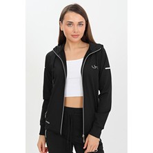 Fors Life Kapüşonlu Kadın Eşofman Takımı 2'li Set Siyah Dalgıç Malzeme ile Tüm Sezonlar İçin Uygun