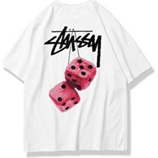 Unisex Stüssy Zar Tshirt Beyaz