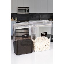 2'li Vakumlu Kapaklı Akrilik Çay Şeker Saklama Kavanozu Kabı ve Kutusu 3 Litre Etiketli