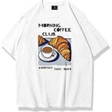 Unisex Morning Coffee Club Tshirt Beyaz