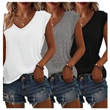Kadın 3 Renk V Yaka Kolsuz Oversize Salas Boyfriend T-Shirt Set