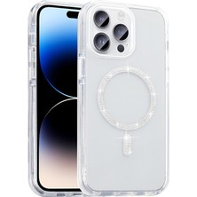 Apple iPhone 14 Pro Max Kılıf Taşlı Tasarım M-Safe Şarj Özellikli Silikon Kapak (Koment)