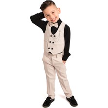 Erkek Çocuk Smokin Siyah Gömlekli Takım Elbise Yelekli Papyonlu