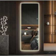 120X60 cm Beyaz Salon Duvar , Boy Duvar Aynası Ledli Kumlamalı Boy Aynası Dokunmatik Özellikli