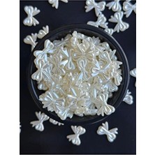 100 Adet Beyaz Sedefli Kurdele Fiyonk Plastik Akrilik Kurdela Inci Boncuk (18 Mm)B:25
