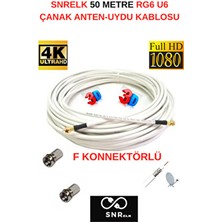 SNRELK 50 Metre F Konnektörlü RG6 U6 Anten-TV-Çanak Kablosu Beyaz Yüksek Kalite Malzeme