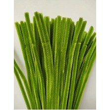 Butik 25 Adet Açık Ordu Yeşil Şönil 30 cm Tüylü Tel Çiçek Yapımına Uygun Esnek ve Dayanıklı