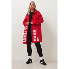 Büyük Beden Kapüşonlu Uzun Kollu Yazı Baskılı Cepsiz Hırka 303982