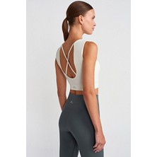 COMEUP Göğüs Pedli Rib Dokulu Sırtı Çapraz Crop Top Fildişi Beyazı